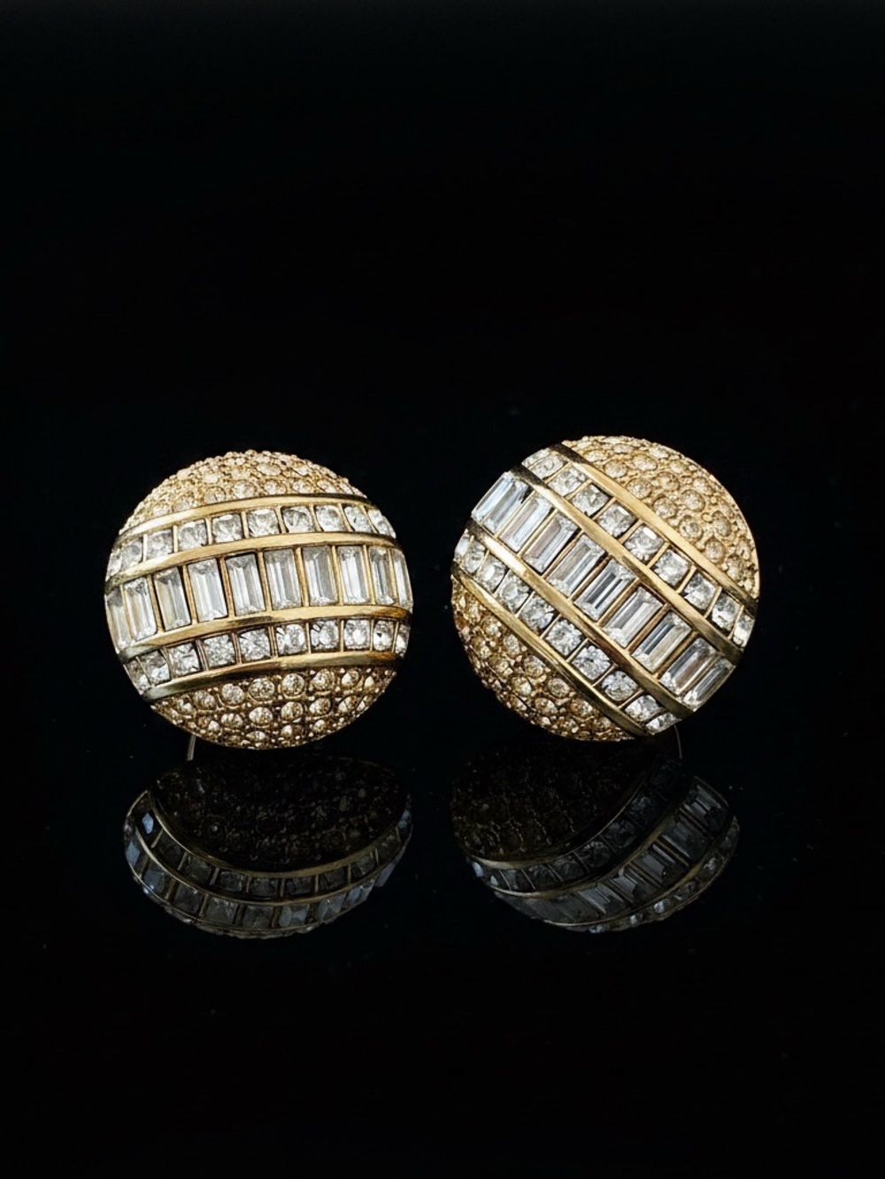Dior Vintage Gold Plated Crystal Medallion Clip On Earrings